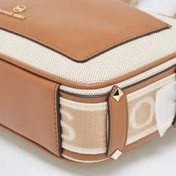 Pre Owned Michael Kors Beige/Tan Canvas And Leather Maeve Crossbody Bag