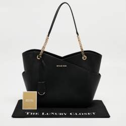 Pre Owned Michael Kors Black Leather Large Jet Set Chain Tote