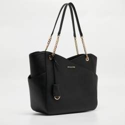 Pre Owned Michael Kors Black Leather Large Jet Set Chain Tote