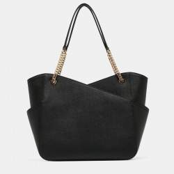 Pre Owned Michael Kors Black Leather Large Jet Set Chain Tote