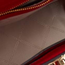Pre Owned Michael Kors Red/Brown Signature Coated Canvas and Leather Extra Small Carmen Satchel