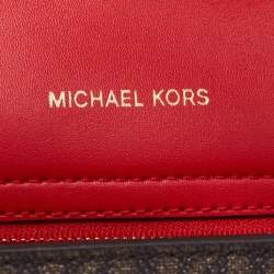 Pre Owned Michael Kors Red/Brown Signature Coated Canvas and Leather Extra Small Carmen Satchel