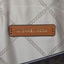 Pre Owned Michael Kors Brown Signature Coated Canvas and Leather Large Logo Stripe Eva Tote
