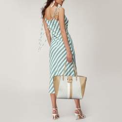 Pre Owned Michael Kors Vanilla/Tan Siganture Coated Canvas and Leather Karlie Tote