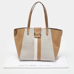 Pre Owned Michael Kors Vanilla/Tan Siganture Coated Canvas and Leather Karlie Tote