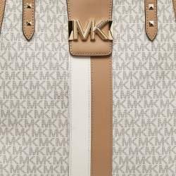 Pre Owned Michael Kors Vanilla/Tan Siganture Coated Canvas and Leather Karlie Tote