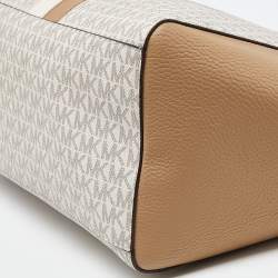 Pre Owned Michael Kors Vanilla/Tan Siganture Coated Canvas and Leather Karlie Tote