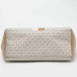Pre Owned Michael Kors Vanilla/Tan Siganture Coated Canvas and Leather Karlie Tote