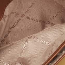 Pre Owned Michael Kors Brown Signature Coated Canvas Large Jet Set Travel Trifold Wallet