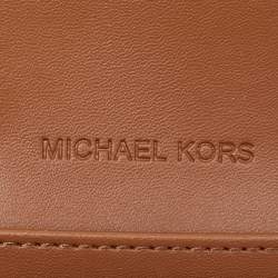Pre Owned Michael Kors Brown Signature Coated Canvas Large Jet Set Travel Trifold Wallet