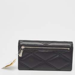 Pre Owned Michael Kors Black Quilted Leather Large Jet Set Travel Trifold Wallet