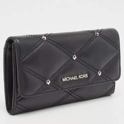 Pre Owned Michael Kors Black Quilted Leather Large Jet Set Travel Trifold Wallet