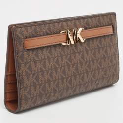Pre Owned Michael Kors Brown Signature Coated Canvas Large Reed Wallet