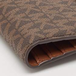 Pre Owned Michael Kors Brown Signature Coated Canvas Large Reed Wallet