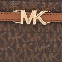 Pre Owned Michael Kors Brown Signature Coated Canvas Large Reed Wallet
