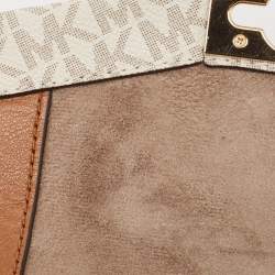 Pre Owned Michael Kors White/Brown Signature Coated Canvas and Leather XS Hendrix Crossbody Bag