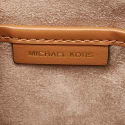 Pre Owned Michael Kors White/Brown Signature Coated Canvas and Leather XS Hendrix Crossbody Bag