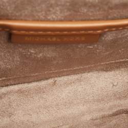 Pre Owned Michael Kors White/Brown Signature Coated Canvas and Leather XS Hendrix Crossbody Bag