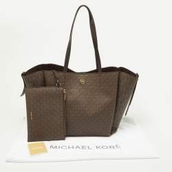 Michael Kors Brown Signature Coated Canvas and Leather Freya Tote