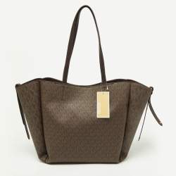 Michael Kors Brown Signature Coated Canvas and Leather Freya Tote