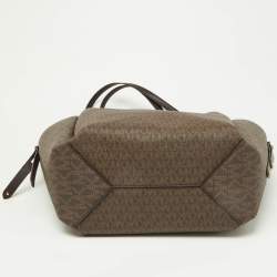 Michael Kors Brown Signature Coated Canvas and Leather Freya Tote