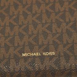 Michael Kors Brown Signature Coated Canvas and Leather Freya Tote