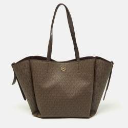Michael Kors Brown Signature Coated Canvas and Leather Freya Tote