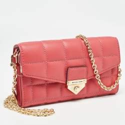 Michael Kors Rose Red Quilted Leather Large Soho Wallet On Chain