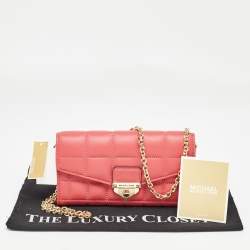 Michael Kors Rose Red Quilted Leather Large Soho Wallet On Chain