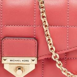 Michael Kors Rose Red Quilted Leather Large Soho Wallet On Chain