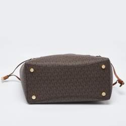 مملوكة مسبقًا حقيبة يد توتس مايكل كورس فوياجير جلد وكانفاس مقوى بالشعار بني فاتح/بني