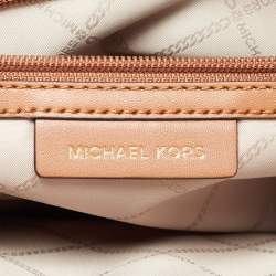 مملوكة مسبقًا حقيبة يد توتس مايكل كورس فوياجير جلد وكانفاس مقوى بالشعار بني فاتح/بني