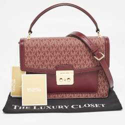 Pre Owned Michael Kors Burgundy Signature Coated Canvas Medium Johara Top Handle Bag