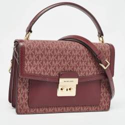 Pre Owned Michael Kors Burgundy Signature Coated Canvas Medium Johara Top Handle Bag