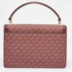 Pre Owned Michael Kors Burgundy Signature Coated Canvas Medium Johara Top Handle Bag