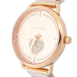 Pre Owned Michael Kors Rose Gold Tone Stainless Steel Portia MK4468 Bracelet & Women's Wristwatch 37mm Set