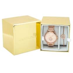 Pre Owned Michael Kors Rose Gold Tone Stainless Steel Portia MK4468 Bracelet & Women's Wristwatch 37mm Set