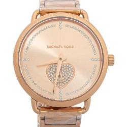 Pre Owned Michael Kors Rose Gold Tone Stainless Steel Portia MK4468 Bracelet & Women's Wristwatch 37mm Set