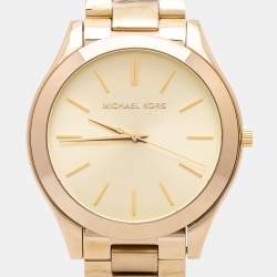 Pre Owned Michael Kors Champagne Gold Plated Stainless Steel Runway MK3179 Women's Wristwatch 42 mm