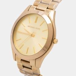 Pre Owned Michael Kors Champagne Gold Plated Stainless Steel Runway MK3179 Women's Wristwatch 42 mm