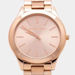 Pre Owned Michael Kors Champagne Rose Gold Plated Stainless Steel Runway MK3197 Women's Wristwatch 42 mm