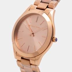 Pre Owned Michael Kors Champagne Rose Gold Plated Stainless Steel Runway MK3197 Women's Wristwatch 42 mm