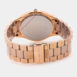 Pre Owned Michael Kors Champagne Rose Gold Plated Stainless Steel Runway MK3197 Women's Wristwatch 42 mm