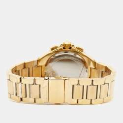 Pre Owned Michael Kors White Yellow Gold PVD Coated Stainless Steel Oversized Camille Pave MK6994 Women's Wristwatch 43 mm