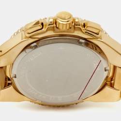 Pre Owned Michael Kors White Yellow Gold PVD Coated Stainless Steel Oversized Camille Pave MK6994 Women's Wristwatch 43 mm