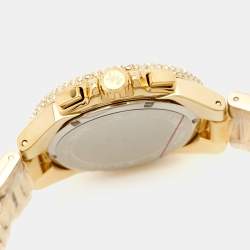 Pre Owned Michael Kors White Yellow Gold PVD Coated Stainless Steel Oversized Camille Pave MK6994 Women's Wristwatch 43 mm