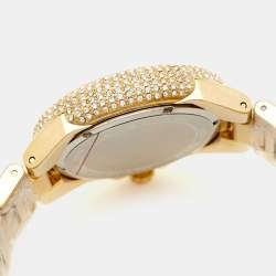 Pre Owned Michael Kors White Yellow Gold PVD Coated Stainless Steel Oversized Camille Pave MK6994 Women's Wristwatch 43 mm