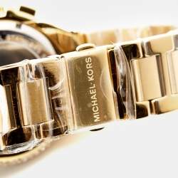 Pre Owned Michael Kors White Yellow Gold PVD Coated Stainless Steel Oversized Camille Pave MK6994 Women's Wristwatch 43 mm