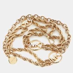 Pre Owned Michael Kors Gold Tone Logo Double Chain Belt