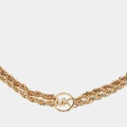 Pre Owned Michael Kors Gold Tone Logo Double Chain Belt